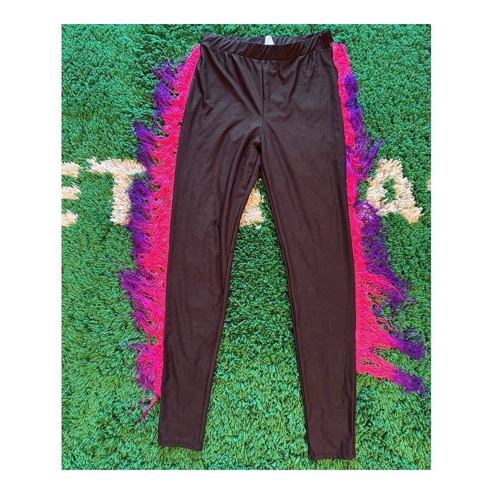 Unbranded Fringe Leggings Womens L Black Pink Purple Excellent Western Festival